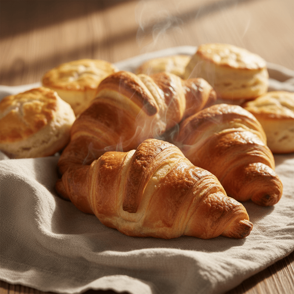 Freshly baked croissants and biscuits