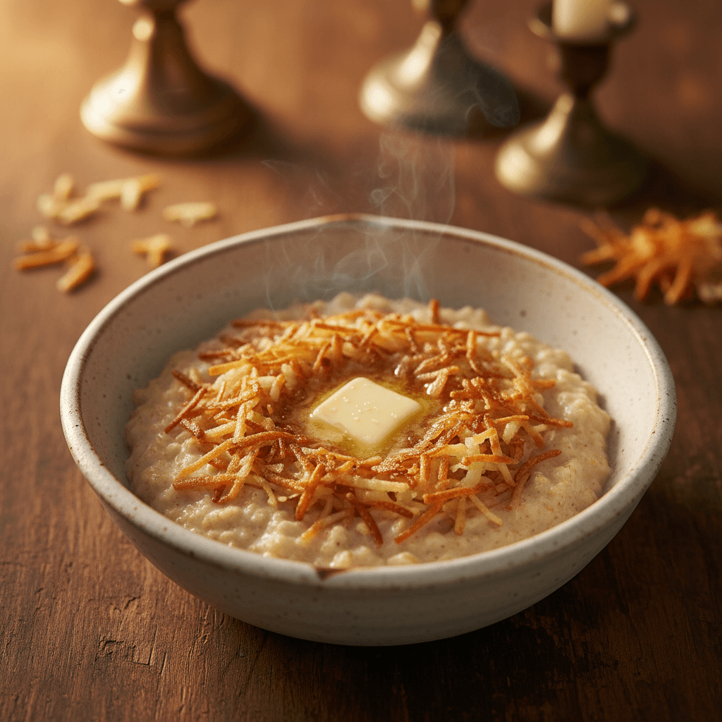 Bowl of oatmeal with hash browns