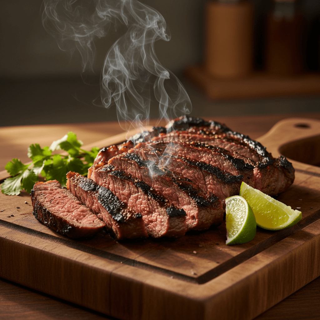 Grilled steak slices