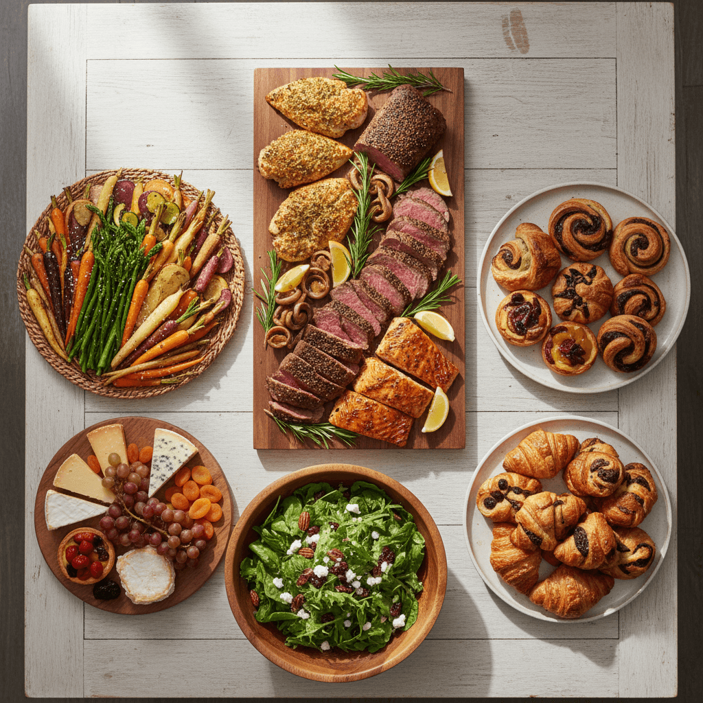 Premium catering spread arranged for group service