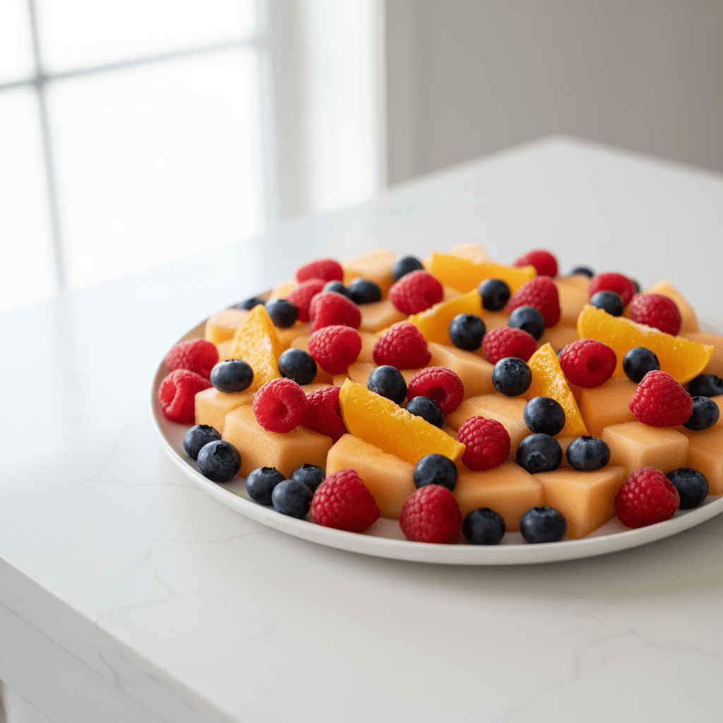 Arranged fresh berries and melon